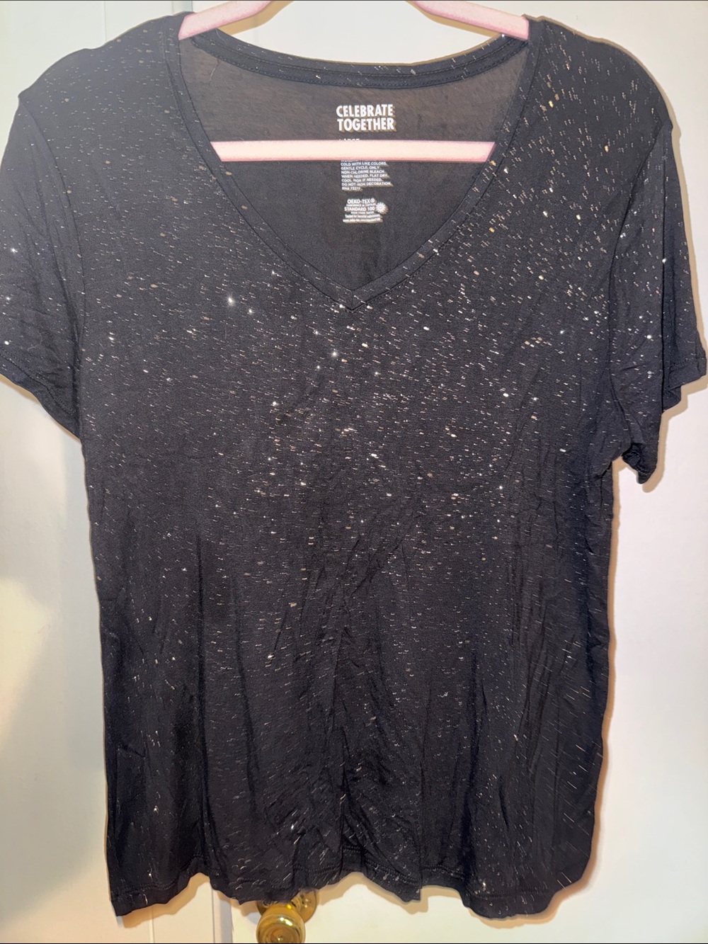 Celebrate Together Black Speckled V-Neck Short Sleeve Tee